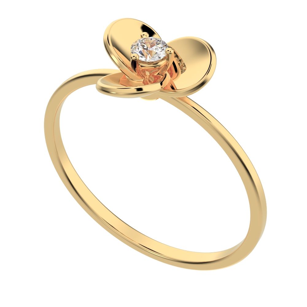 0.06 ct Round Cut Moissanite dainty Minimalist floral halo light Cocktail 14K / 18K Solid Yellow Gold everyday ring