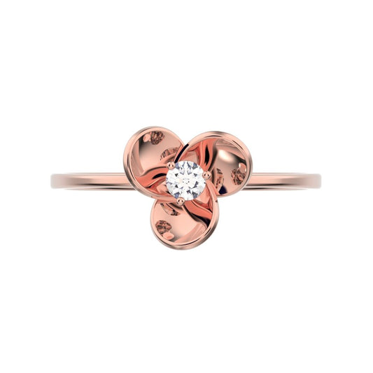 0.06 ct Round Cut Moissanite dainty Minimalist floral halo light Cocktail 14K / 18K Solid Rose Gold everyday ring