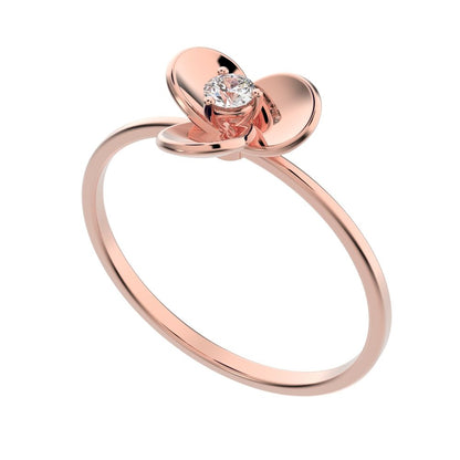 0.06 ct Round Cut Simulated Clear Diamond dainty Minimalist floral halo light Cocktail 14K / 18K Solid Rose Gold everyday ring