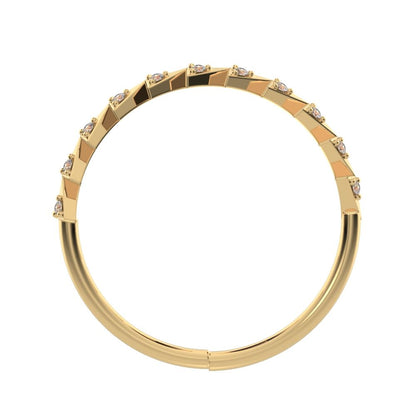 0.055Ct Round Cut Simulated Clear Diamond dainty Minimalist Stackable Arrow Half Eternity 14K / 18K Solid Yellow Gold everyday wedding band