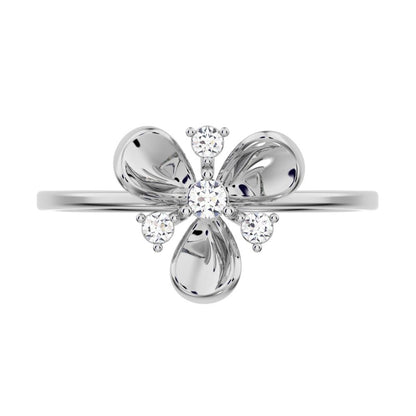 0.07 ct Round Cut Moissanite dainty Minimalist floral halo Cocktail star 14K / 18K Solid White Gold everyday ring