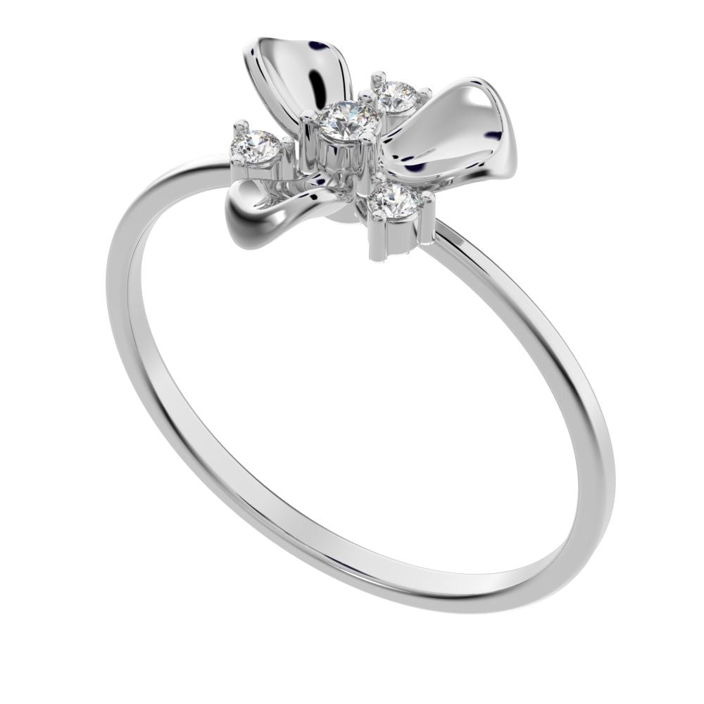 0.07 ct Round Cut Simulated Clear Diamond dainty Minimalist floral halo Cocktail star 14K / 18K Solid White Gold everyday ring