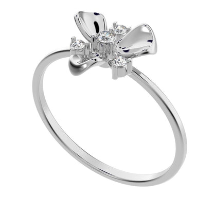 0.07 ct Round Cut Moissanite dainty Minimalist floral halo Cocktail star 14K / 18K Solid White Gold everyday ring