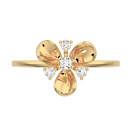 0.07 ct Round Cut Moissanite dainty Minimalist floral halo Cocktail star 14K / 18K Solid Yellow Gold everyday ring