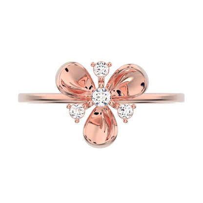 0.07 ct Round Cut Simulated Clear Diamond dainty Minimalist floral halo Cocktail star 14K / 18K Solid Rose Gold everyday ring
