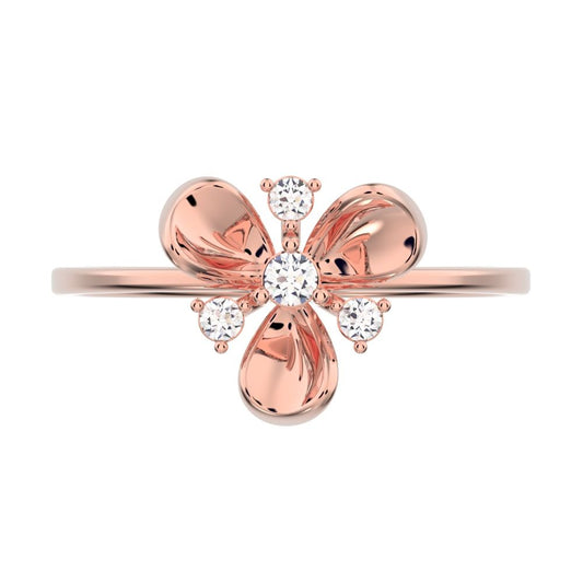 0.07 ct Round Cut Simulated Clear Diamond dainty Minimalist floral halo Cocktail star 14K / 18K Solid Rose Gold everyday ring