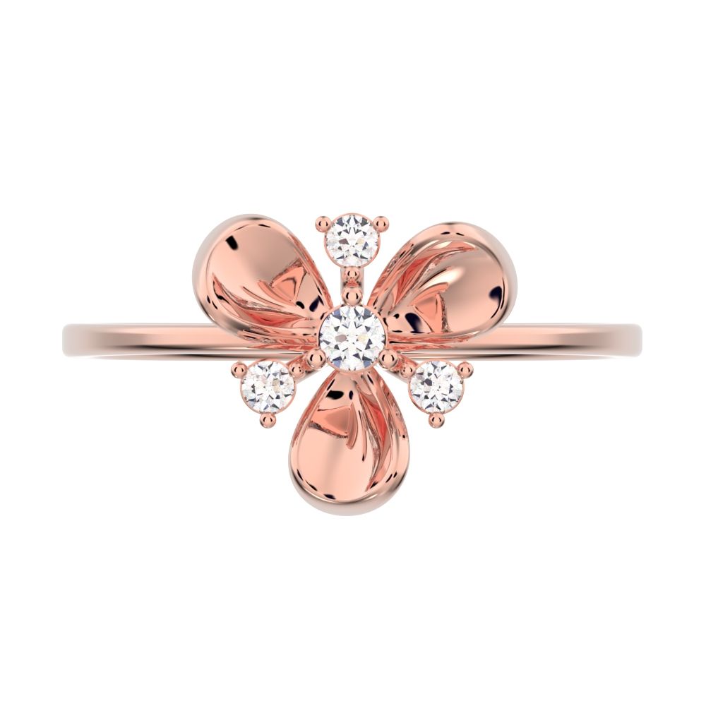 0.07 ct Round Cut Moissanite dainty Minimalist floral halo Cocktail star 14K / 18K Solid Rose Gold everyday ring