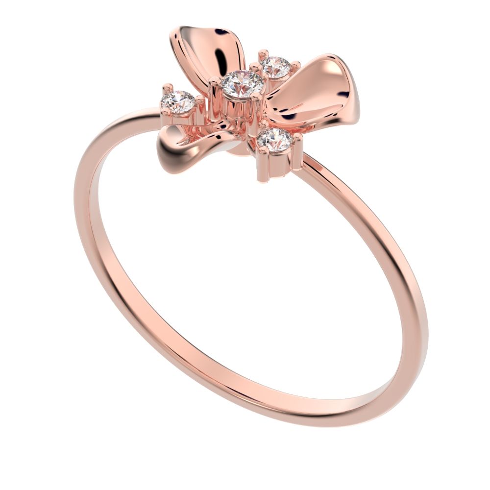 0.07 ct Round Cut Simulated Clear Diamond dainty Minimalist floral halo Cocktail star 14K / 18K Solid Rose Gold everyday ring