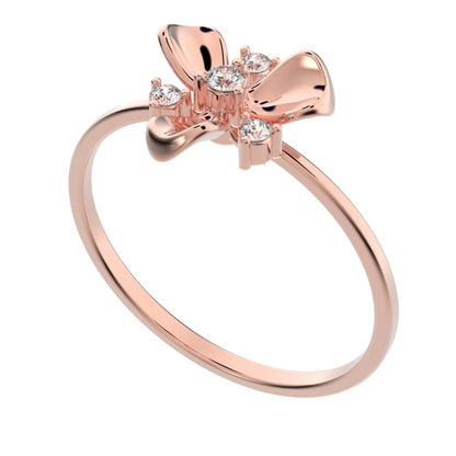 0.07 ct Round Cut Simulated Clear Diamond dainty Minimalist floral halo Cocktail star 14K / 18K Solid Rose Gold everyday ring