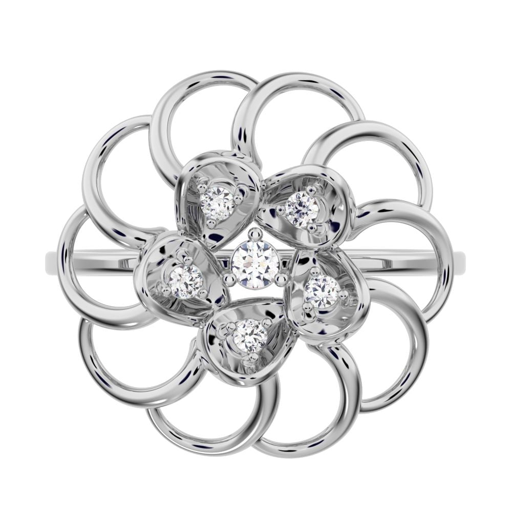 0.075 ct Round Cut Simulated Clear Diamond dainty Minimalist floral halo Cocktail star light 14K / 18K Solid White Gold everyday ring