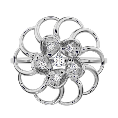 0.075 ct Round Cut Simulated Clear Diamond dainty Minimalist floral halo Cocktail star light 14K / 18K Solid White Gold everyday ring