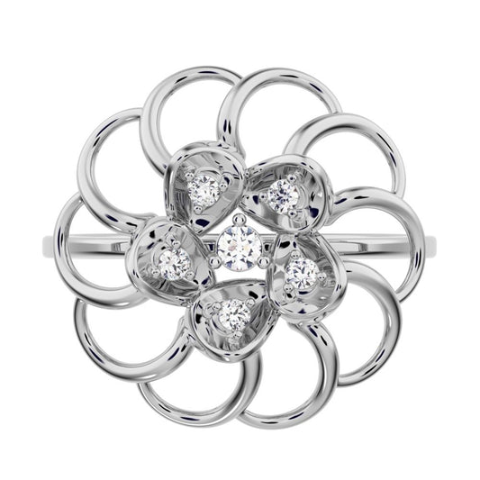 0.075 ct Round Cut Moissanite dainty Minimalist floral halo Cocktail star light 14K / 18K Solid White Gold everyday ring