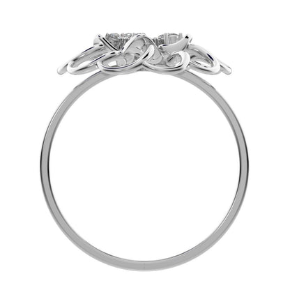 0.075 ct Round Cut Simulated Clear Diamond dainty Minimalist floral halo Cocktail star light 14K / 18K Solid White Gold everyday ring