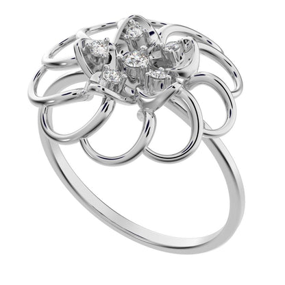 0.075 ct Round Cut Simulated Clear Diamond dainty Minimalist floral halo Cocktail star light 14K / 18K Solid White Gold everyday ring