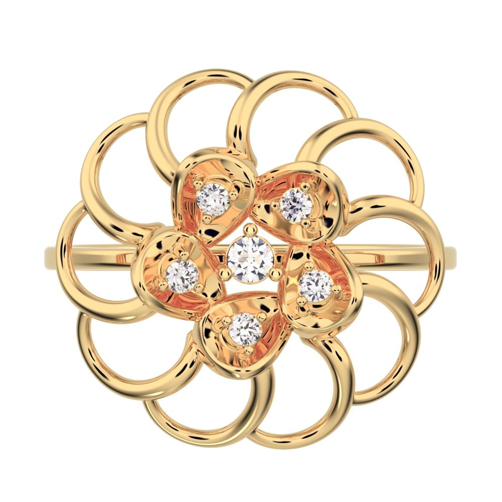 0.075 ct Round Cut Moissanite dainty Minimalist floral halo Cocktail star light 14K / 18K Solid Yellow Gold everyday ring