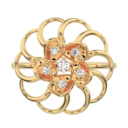 0.075 ct Round Cut Moissanite dainty Minimalist floral halo Cocktail star light 14K / 18K Solid Yellow Gold everyday ring