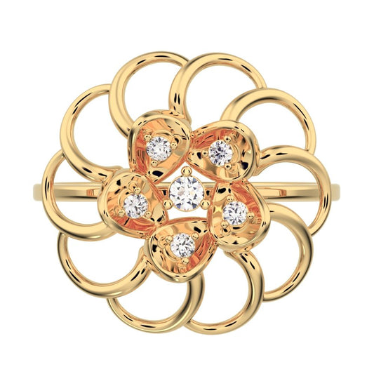 0.075 ct Round Cut Moissanite dainty Minimalist floral halo Cocktail star light 14K / 18K Solid Yellow Gold everyday ring