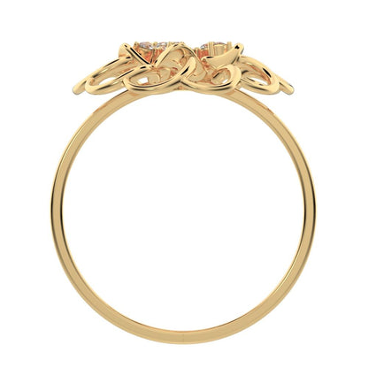 0.075 ct Round Cut Simulated Clear Diamond dainty Minimalist floral halo Cocktail star light 14K / 18K Solid Yellow Gold everyday ring
