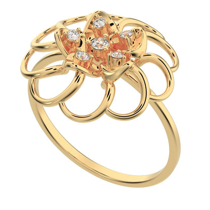 0.075 ct Round Cut Simulated Clear Diamond dainty Minimalist floral halo Cocktail star light 14K / 18K Solid Yellow Gold everyday ring