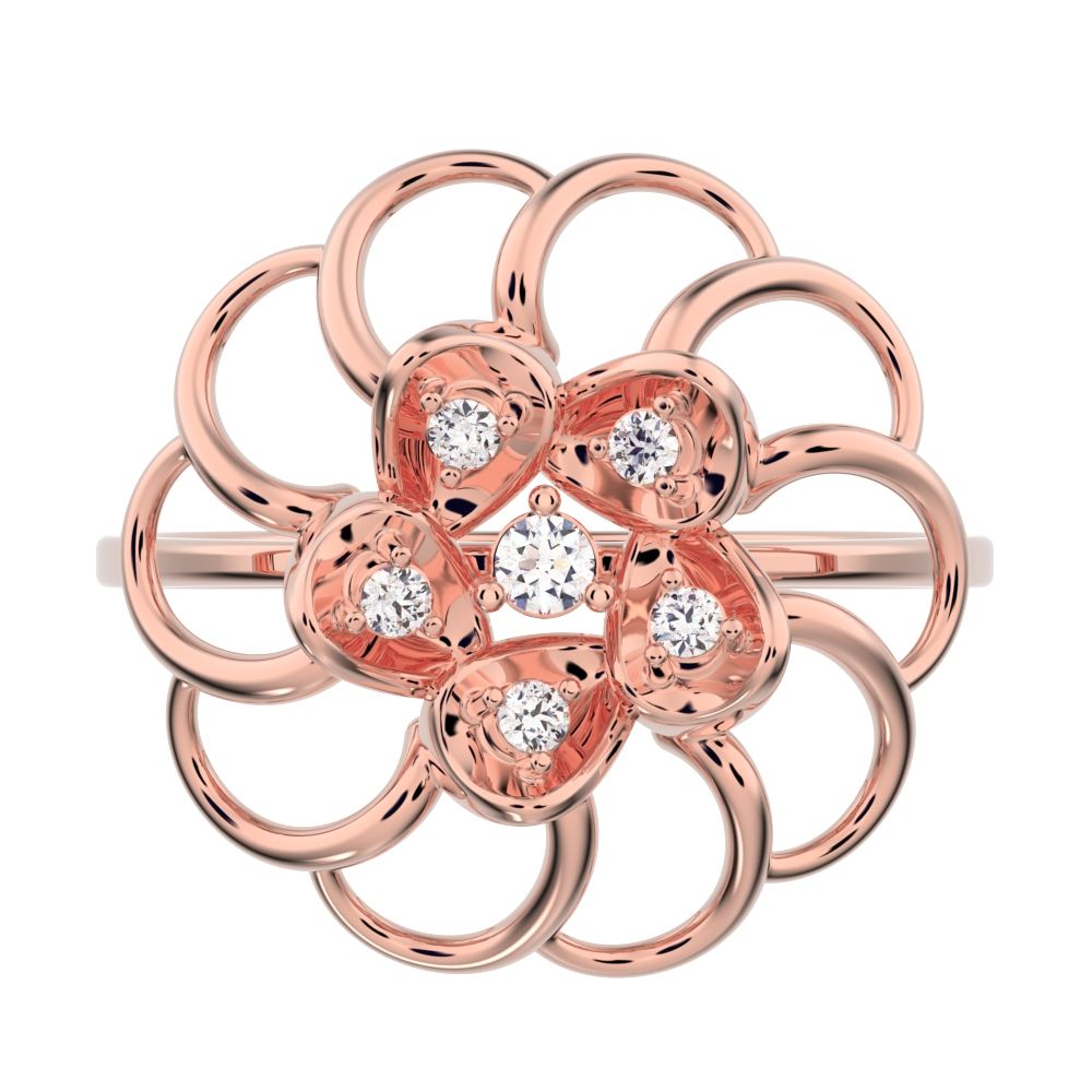 0.075 ct Round Cut Moissanite dainty Minimalist floral halo Cocktail star light 14K / 18K Solid Rose Gold everyday ring