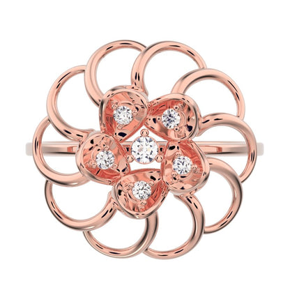 0.075 ct Round Cut Moissanite dainty Minimalist floral halo Cocktail star light 14K / 18K Solid Rose Gold everyday ring
