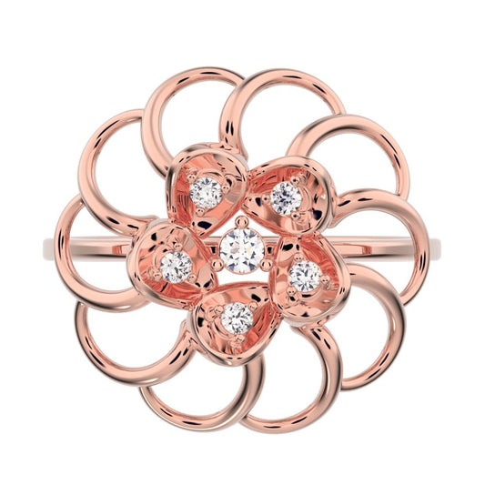 0.075 ct Round Cut Moissanite dainty Minimalist floral halo Cocktail star light 14K / 18K Solid Rose Gold everyday ring