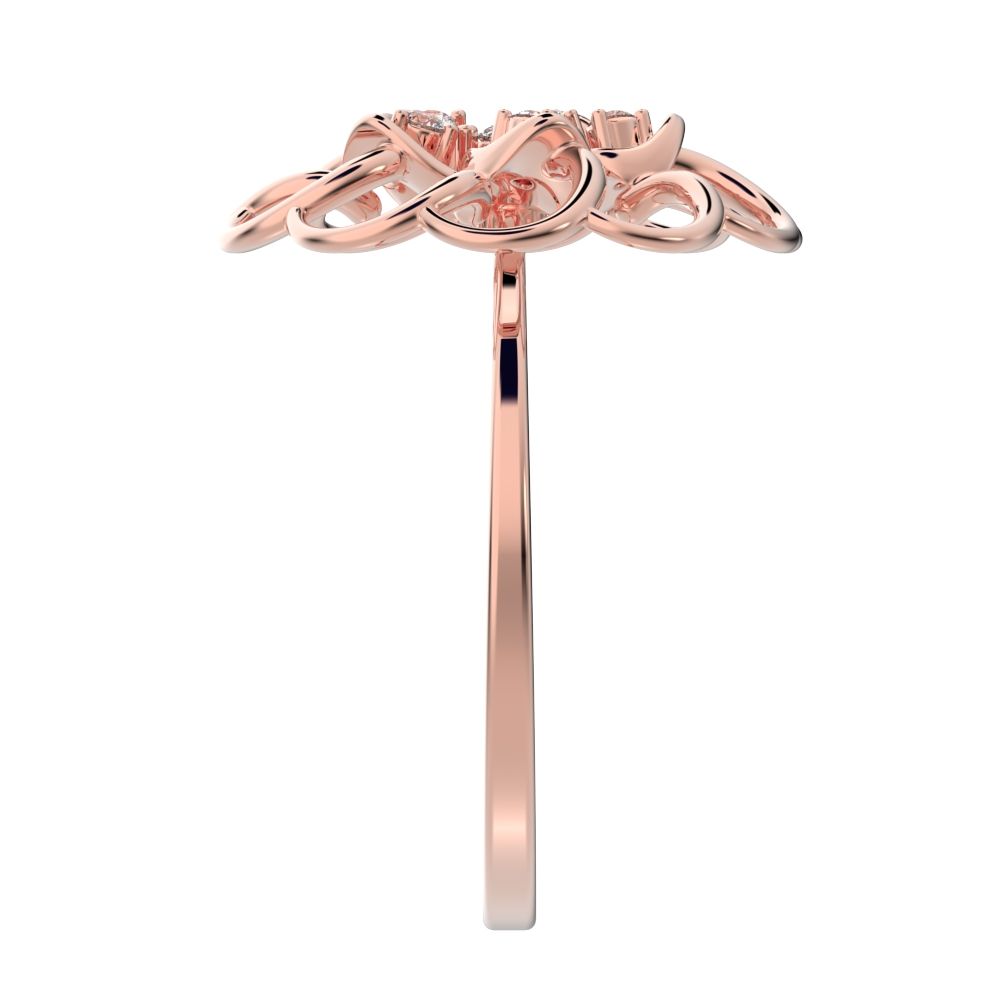 0.075 ct Round Cut Simulated Clear Diamond dainty Minimalist floral halo Cocktail star light 14K / 18K Solid Rose Gold everyday ring