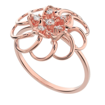 0.075 ct Round Cut Simulated Clear Diamond dainty Minimalist floral halo Cocktail star light 14K / 18K Solid Rose Gold everyday ring