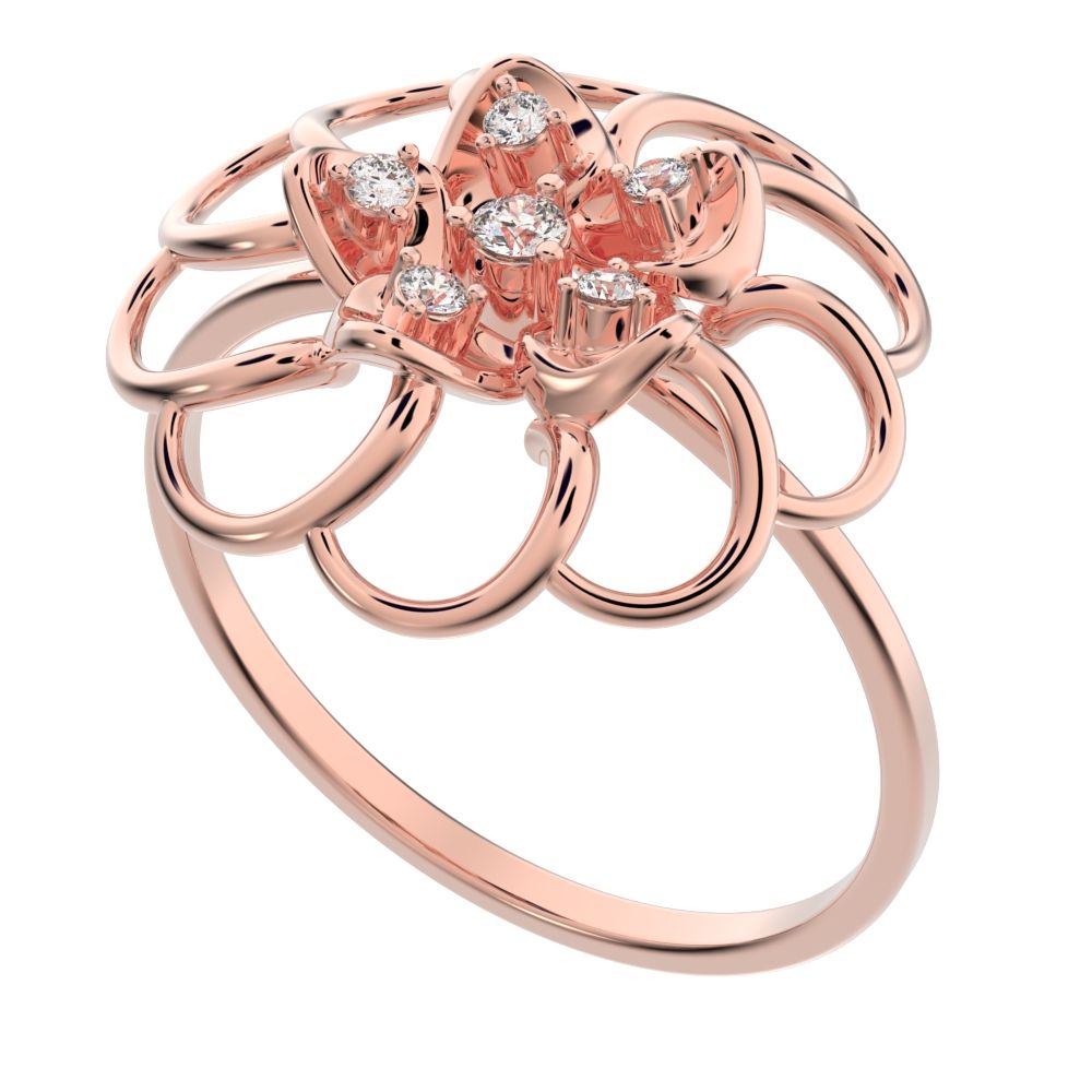 0.075 ct Round Cut Moissanite dainty Minimalist floral halo Cocktail star light 14K / 18K Solid Rose Gold everyday ring
