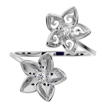 0.04 ct Round Cut Simulated Clear Diamond dainty Minimalist floral halo Cocktail star swirl 14K / 18K Solid White Gold everyday ring