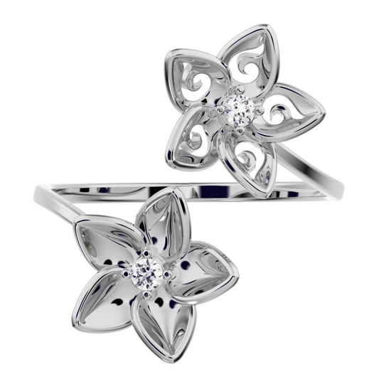 0.04 ct Round Cut Moissanite dainty Minimalist floral halo Cocktail star adjustable swirl 14K / 18K Solid White Gold everyday ring