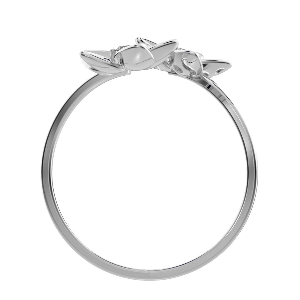 0.04 ct Round Cut Moissanite dainty Minimalist floral halo Cocktail star adjustable swirl 14K / 18K Solid White Gold everyday ring