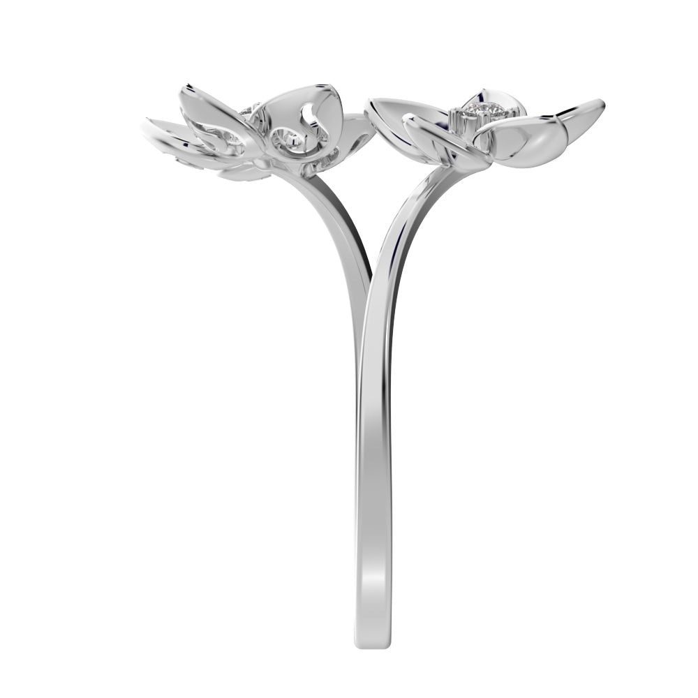 0.04 ct Round Cut Moissanite dainty Minimalist floral halo Cocktail star adjustable swirl 14K / 18K Solid White Gold everyday ring
