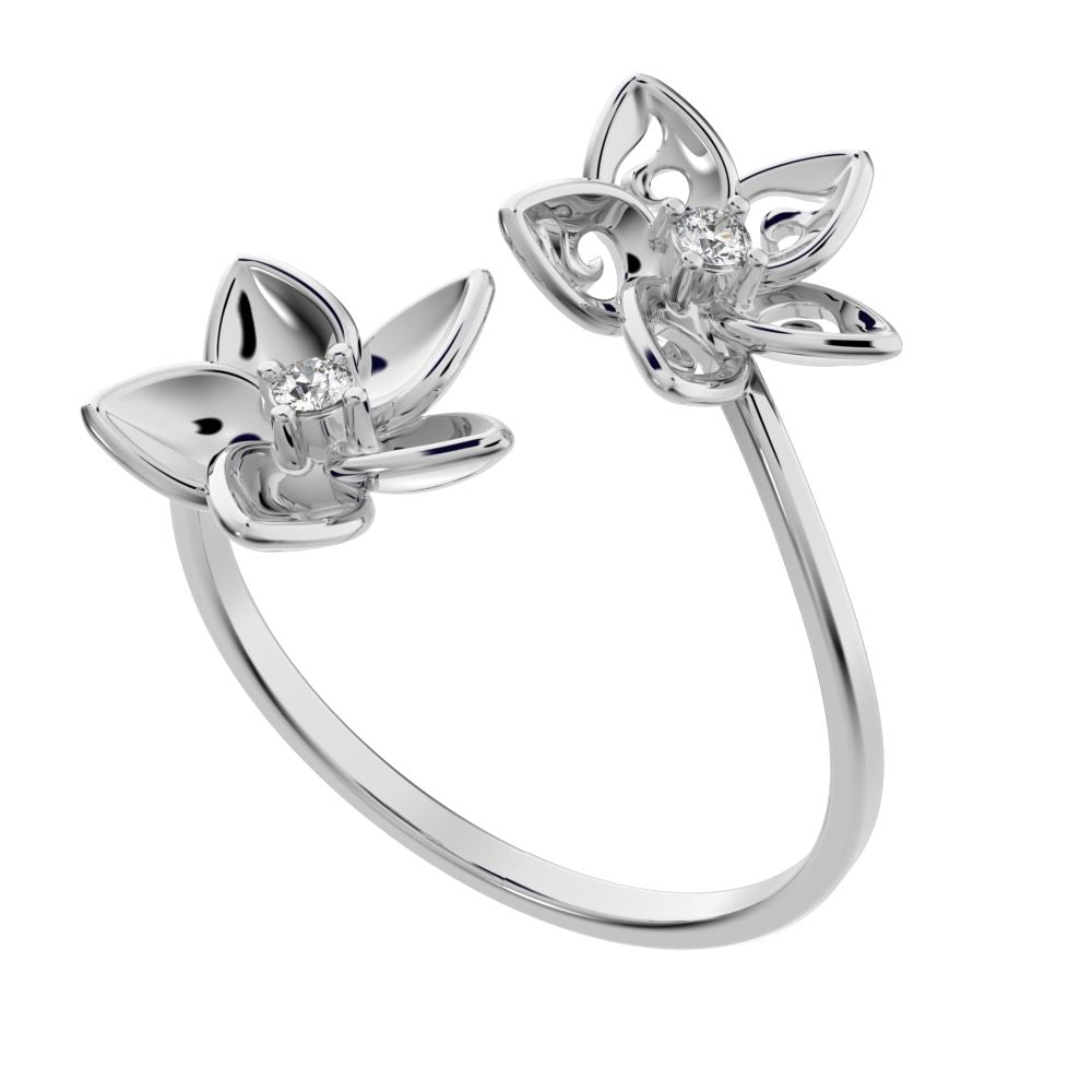 0.04 ct Round Cut Moissanite dainty Minimalist floral halo Cocktail star adjustable swirl 14K / 18K Solid White Gold everyday ring