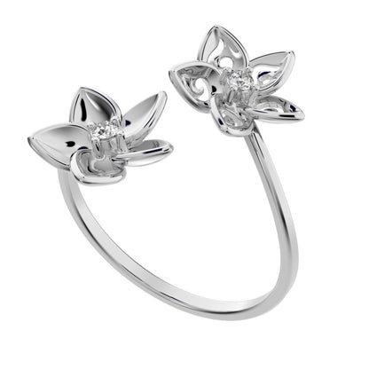 0.04 ct Round Cut Moissanite dainty Minimalist floral halo Cocktail star adjustable swirl 14K / 18K Solid White Gold everyday ring