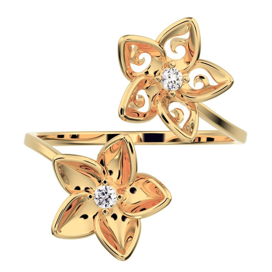 0.04 ct Round Cut Simulated Clear Diamond dainty Minimalist floral halo Cocktail star swirl 14K / 18K Solid Yellow Gold everyday ring