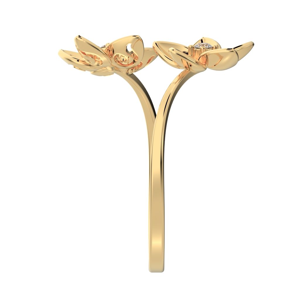 0.04 ct Round Cut Simulated Clear Diamond dainty Minimalist floral halo Cocktail star swirl 14K / 18K Solid Yellow Gold everyday ring