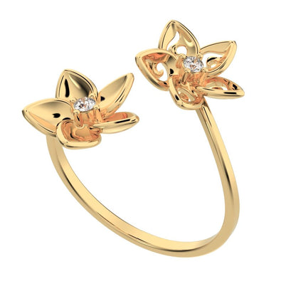 0.04 ct Round Cut Simulated Clear Diamond dainty Minimalist floral halo Cocktail star swirl 14K / 18K Solid Yellow Gold everyday ring