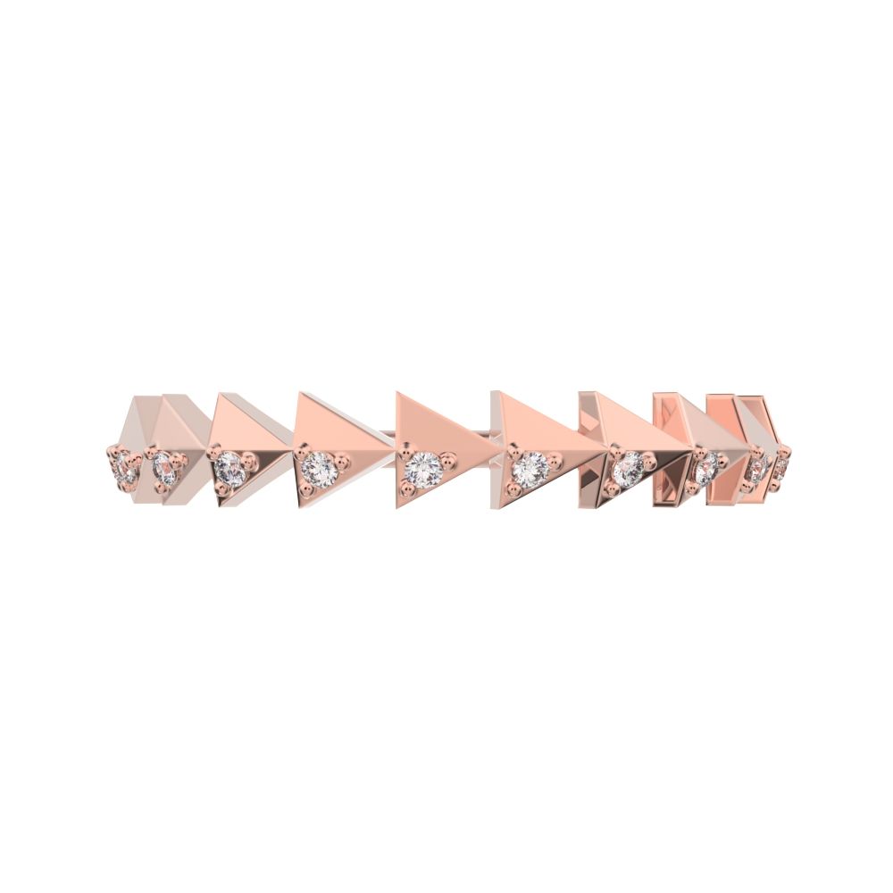 0.055 ct Round Cut Moissanite dainty Minimalist Stackable Arrow Half Eternity 14K / 18K Solid Rose Gold everyday wedding band