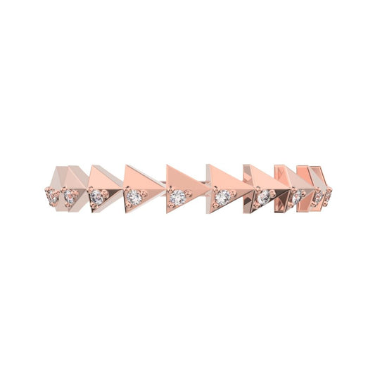 0.055 ct Round Cut Moissanite dainty Minimalist Stackable Arrow Half Eternity 14K / 18K Solid Rose Gold everyday wedding band