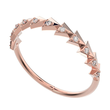 0.055 ct Round Cut Moissanite dainty Minimalist Stackable Arrow Half Eternity 14K / 18K Solid Rose Gold everyday wedding band