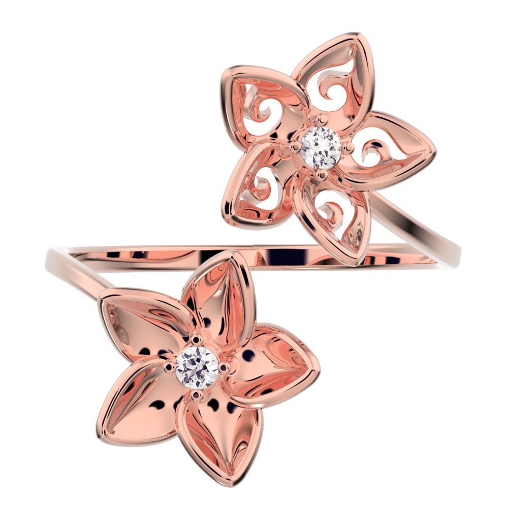 0.04 ct Round Cut Simulated Clear Diamond dainty Minimalist floral halo Cocktail star swirl 14K / 18K Solid Rose Gold everyday ring