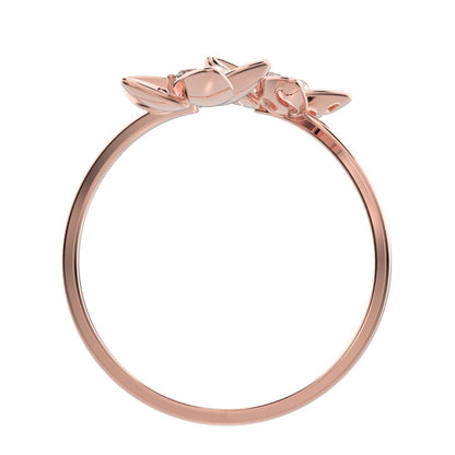 0.04 ct Round Cut Moissanite dainty Minimalist floral halo Cocktail star adjustable swirl 14K / 18K Solid Rose Gold everyday ring