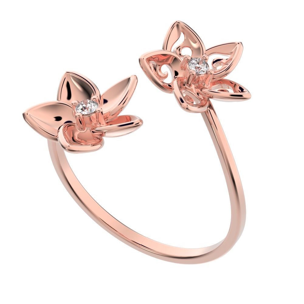 0.04 ct Round Cut Moissanite dainty Minimalist floral halo Cocktail star adjustable swirl 14K / 18K Solid Rose Gold everyday ring
