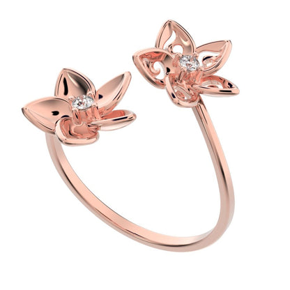 0.04 ct Round Cut Moissanite dainty Minimalist floral halo Cocktail star adjustable swirl 14K / 18K Solid Rose Gold everyday ring