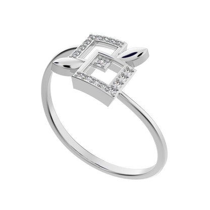0.0675 ct Round Cut Moissanite dainty Minimalist halo cluster Cocktail times square light 14K / 18K Solid White Gold everyday ring
