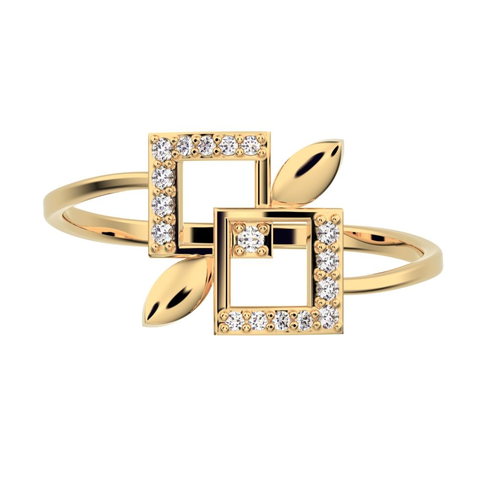 0.0675 ct Round Cut Simulated Clear Diamond dainty Minimalist halo cluster Cocktail times square 14K / 18K Solid Yellow Gold everyday ring