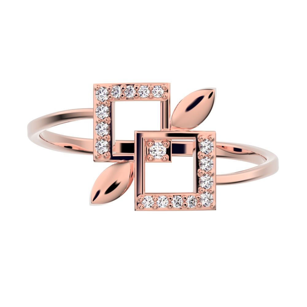 0.0675 ct Round Cut Simulated Clear Diamond dainty Minimalist halo cluster Cocktail times square 14K / 18K Solid Rose Gold everyday ring