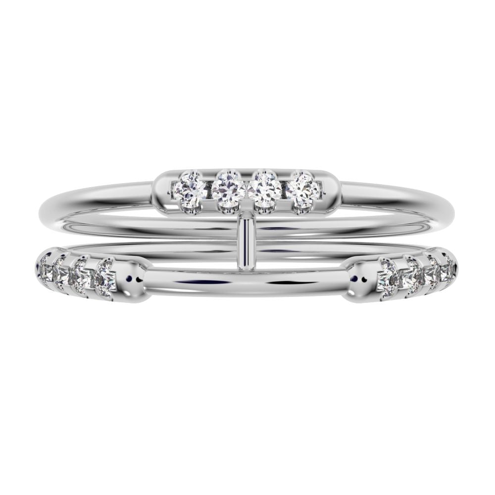 0.18Ct Round Cut Simulated Clear Diamond Minimalist Stackable adjustable light Dual-band 14K / 18K Solid White Gold everyday wedding band