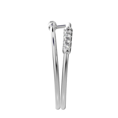 0.18Ct Round Cut Simulated Clear Diamond Minimalist Stackable adjustable light Dual-band 14K / 18K Solid White Gold everyday wedding band